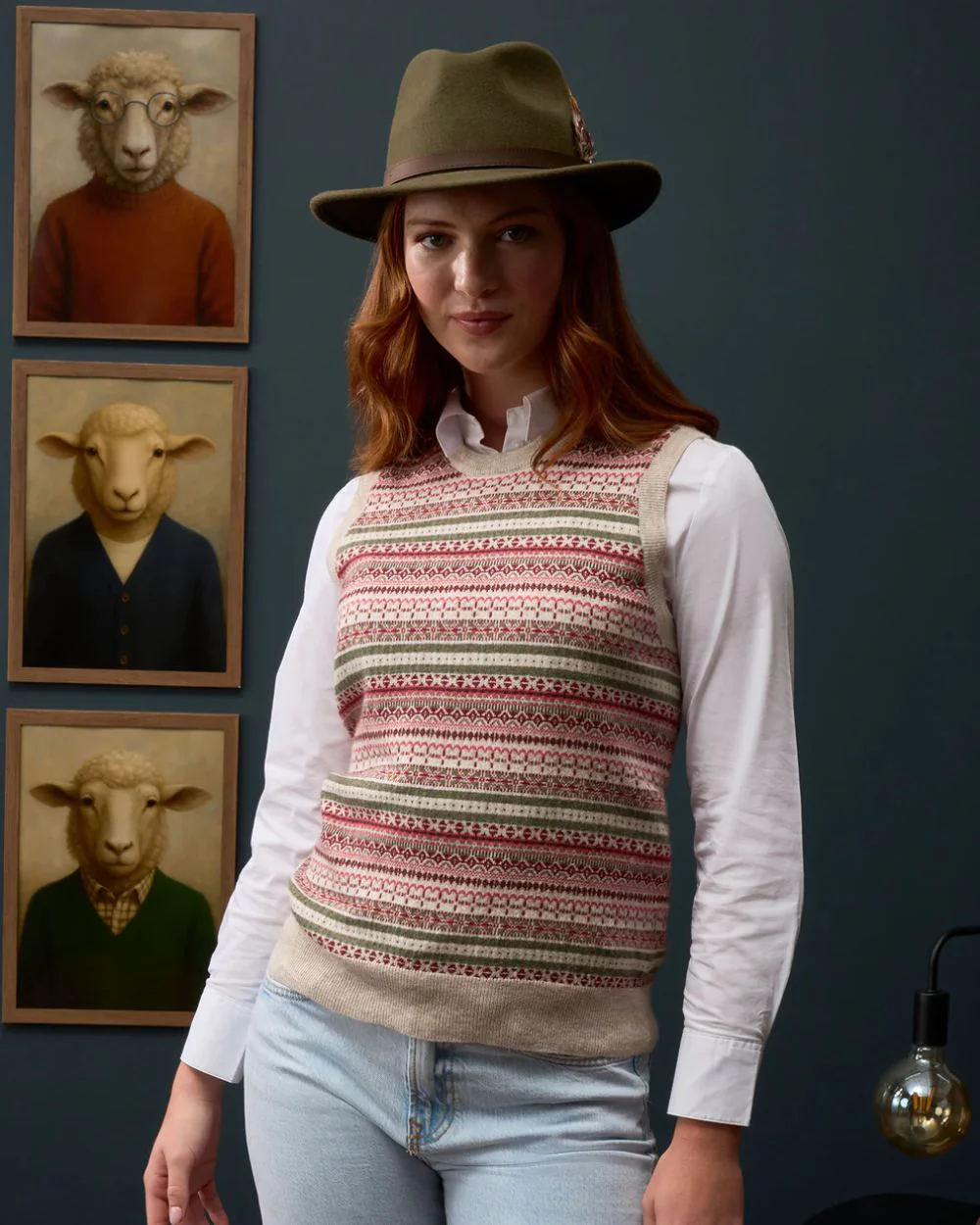 Alan Paine Ladies Mae Fairisle Crew Tank Jumper - Image 4