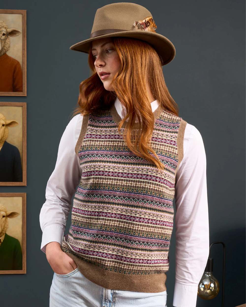 Alan Paine Ladies Mae Fairisle Crew Tank Jumper - Image 6