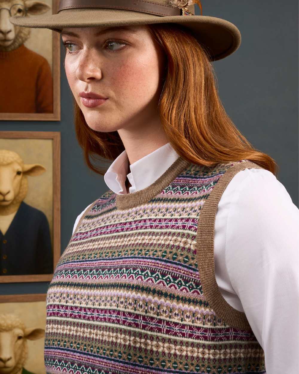 Alan Paine Ladies Mae Fairisle Crew Tank Jumper - Image 7