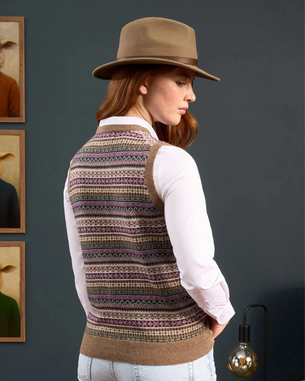 Alan Paine Ladies Mae Fairisle Crew Tank Jumper - Image 8