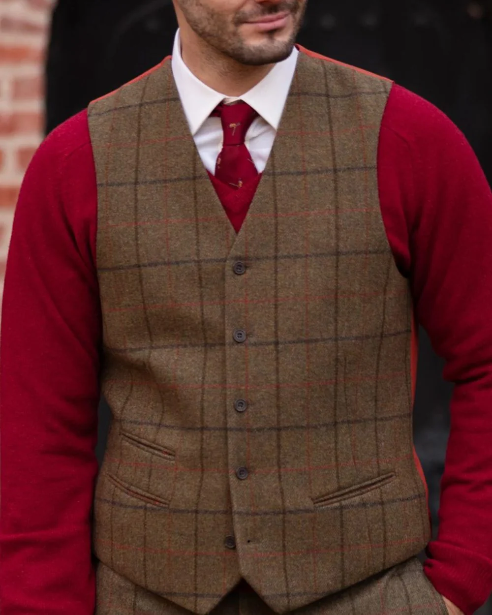 Alan Paine Mens Combrook Tweed Lined Back Waistcoat - Image 12