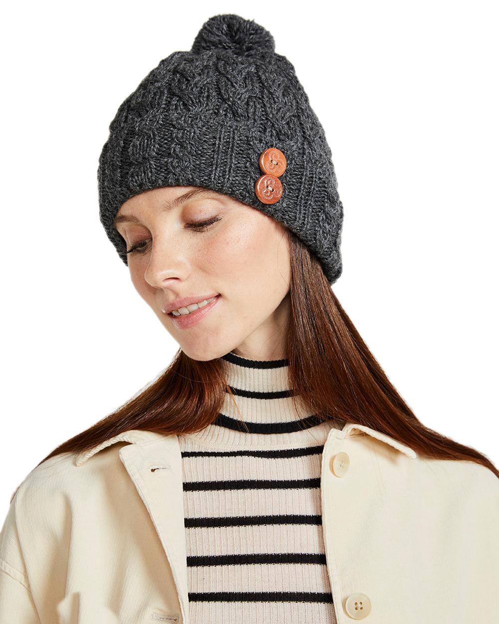 Aran Chunky Knit Button Bobble Hat - Image 12