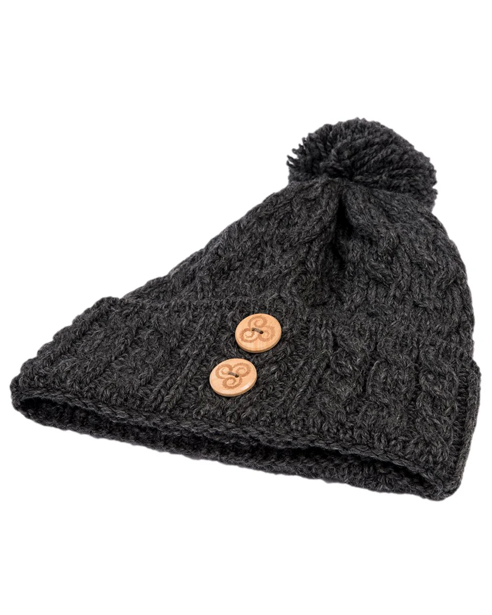 Aran Chunky Knit Button Bobble Hat - Image 13