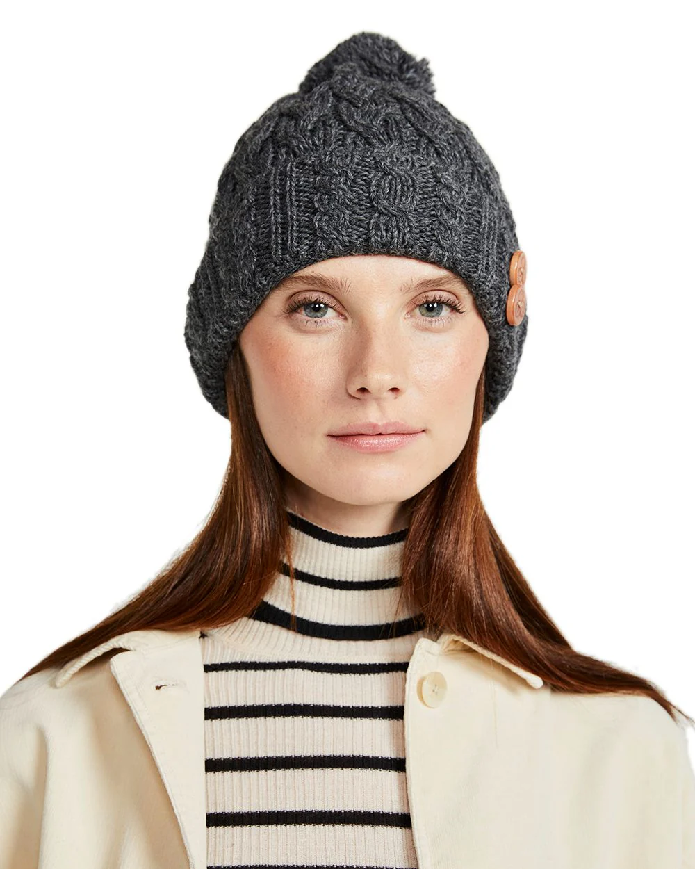 Aran Chunky Knit Button Bobble Hat - Image 14