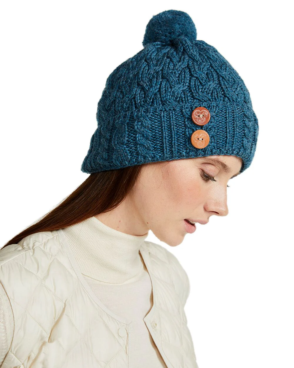 Aran Chunky Knit Button Bobble Hat - Image 19