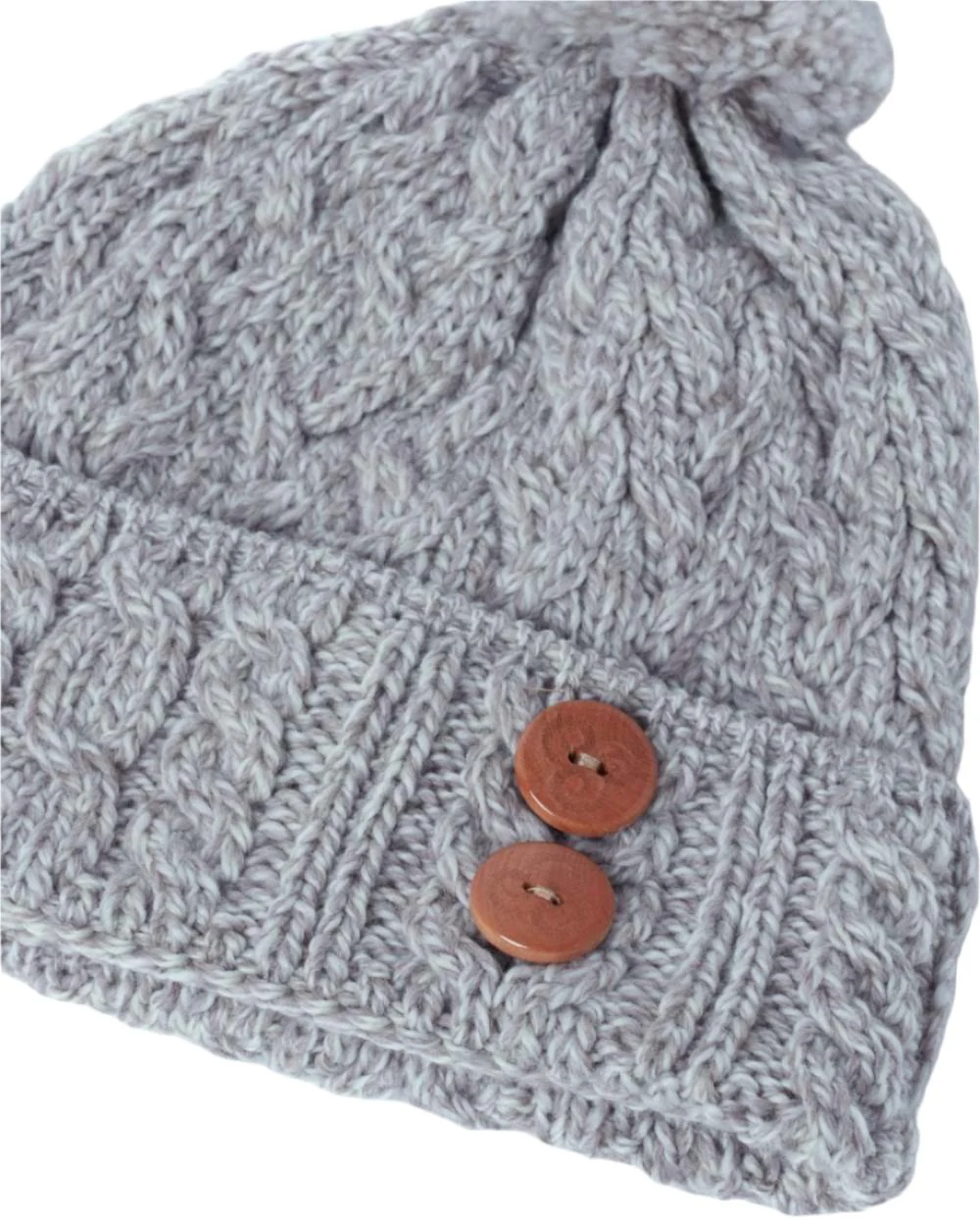 Aran Chunky Knit Button Bobble Hat - Image 3