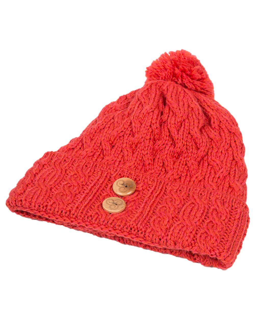 Aran Chunky Knit Button Bobble Hat - Image 5