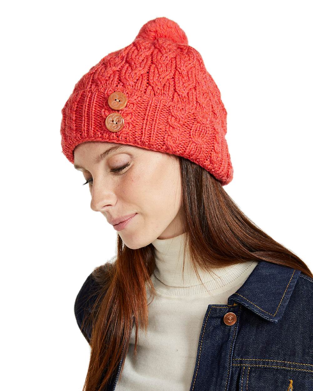 Aran Chunky Knit Button Bobble Hat - Image 7