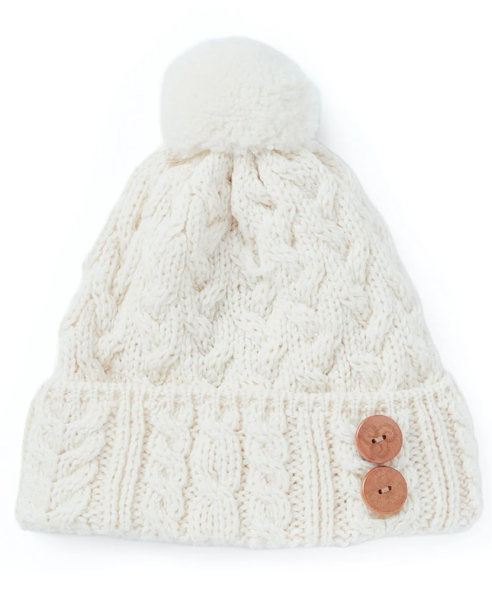 Aran Chunky Knit Button Bobble Hat - Image 8