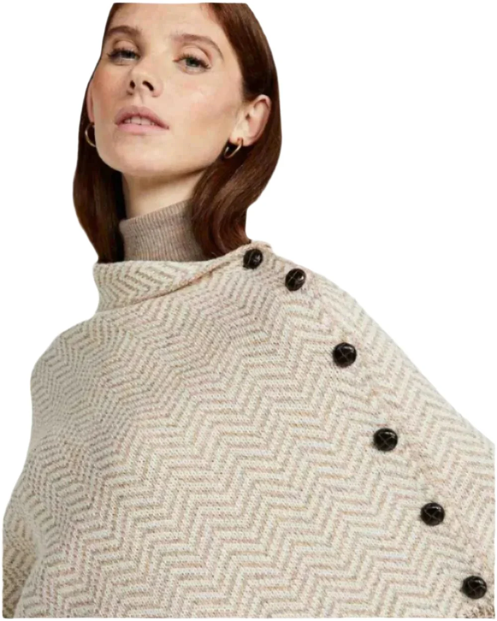 Aran Herringbone Poncho with Buttons - Image 11
