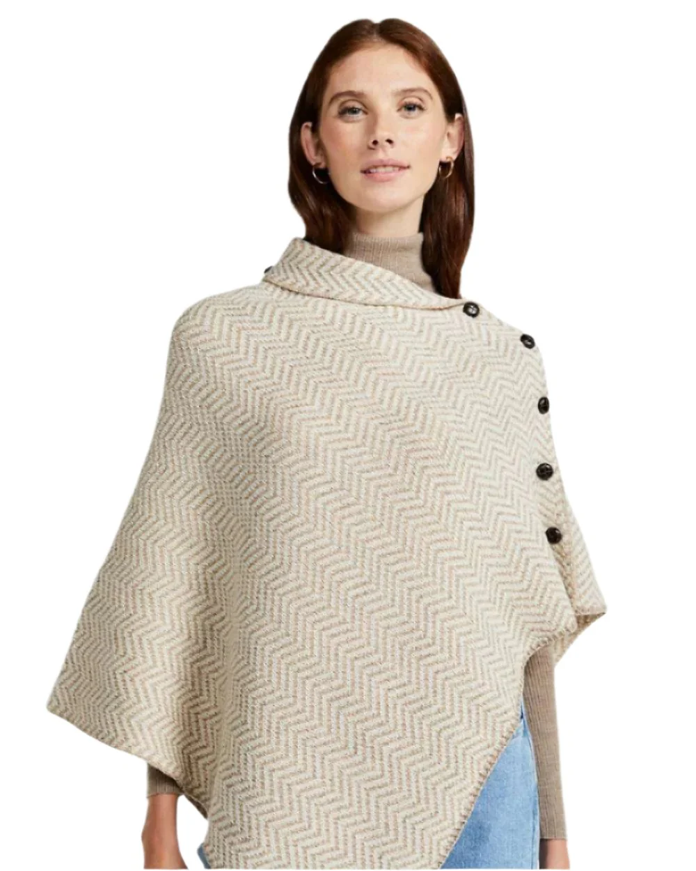 Aran Herringbone Poncho with Buttons - Image 12