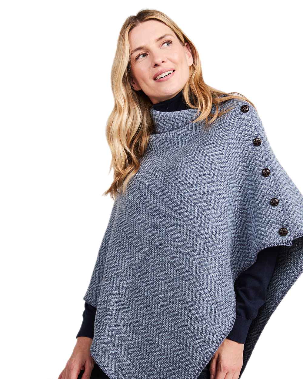 Aran Herringbone Poncho with Buttons - Image 16