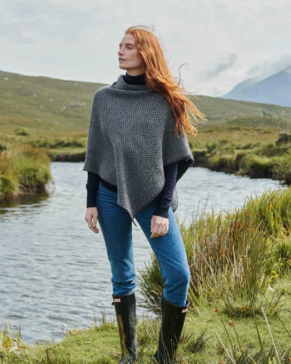 Aran Herringbone Poncho with Buttons - Image 2