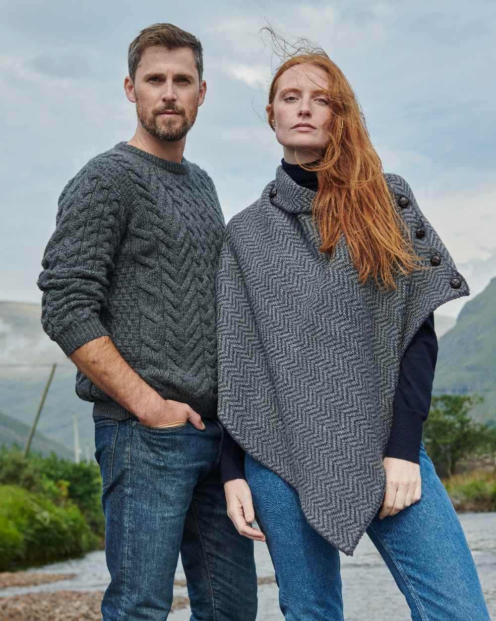 Aran Herringbone Poncho with Buttons - Image 5
