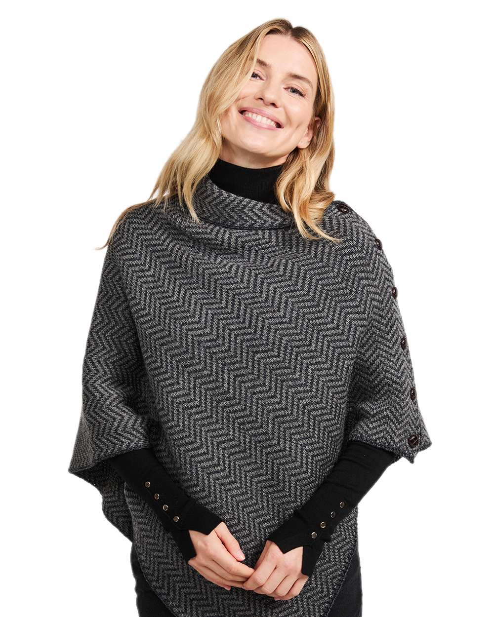 Aran Herringbone Poncho with Buttons - Image 6