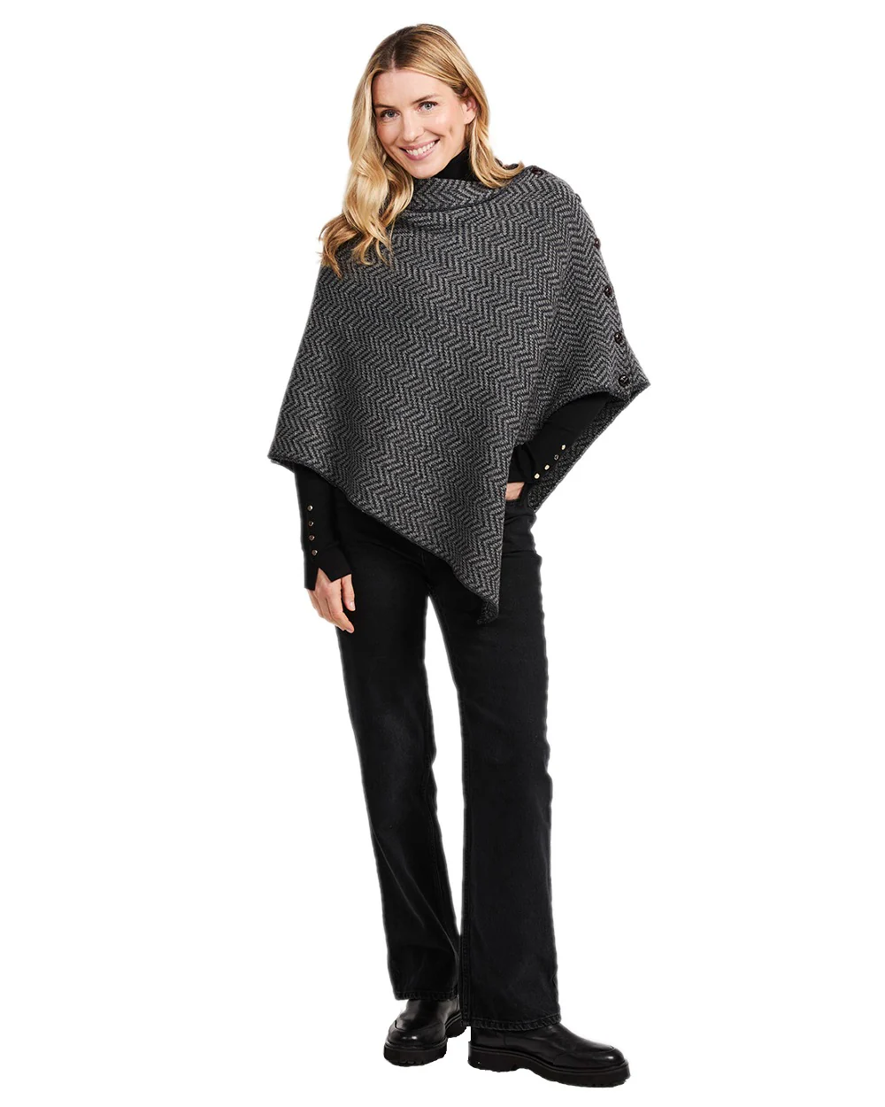 Aran Herringbone Poncho with Buttons - Image 7