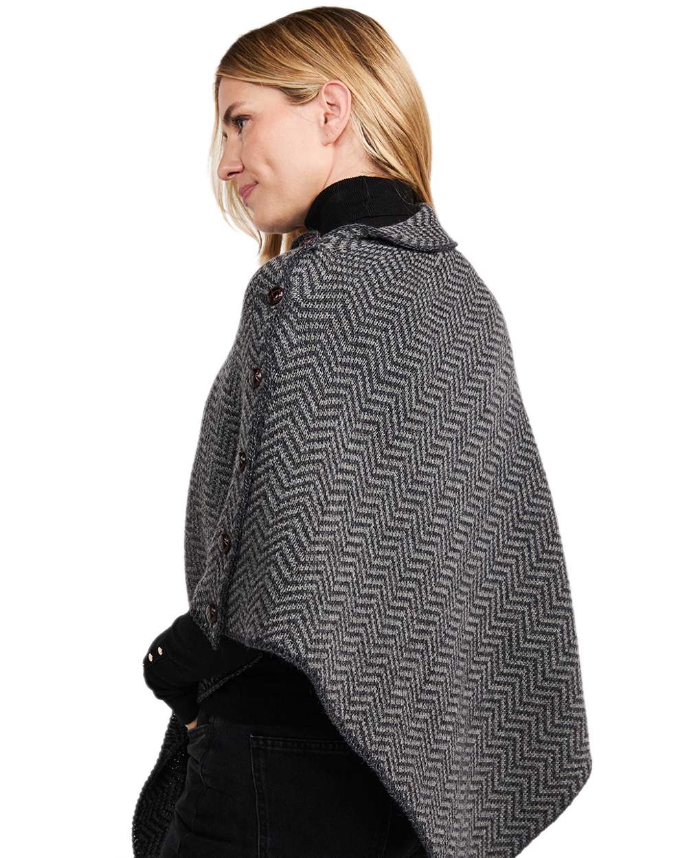 Aran Herringbone Poncho with Buttons - Image 8