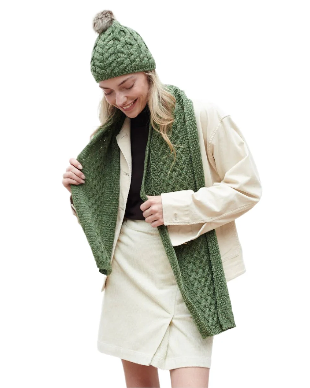 Aran Knitted Faux Fur Bobble Hat - Image 11