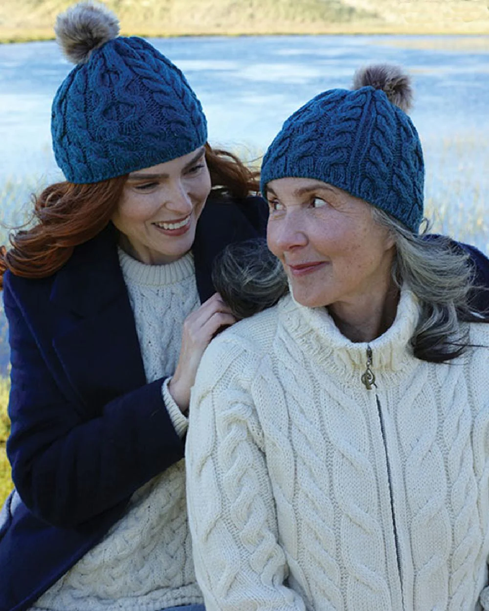 Aran Knitted Faux Fur Bobble Hat - Image 12