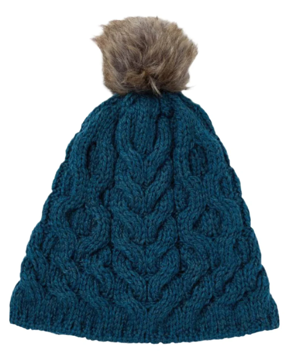 Aran Knitted Faux Fur Bobble Hat - Image 13