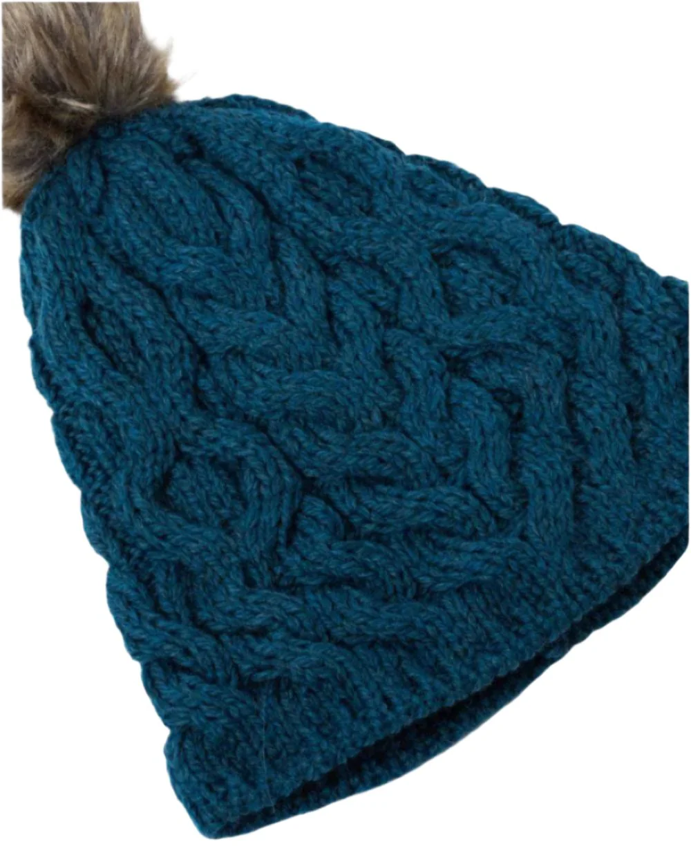 Aran Knitted Faux Fur Bobble Hat - Image 14