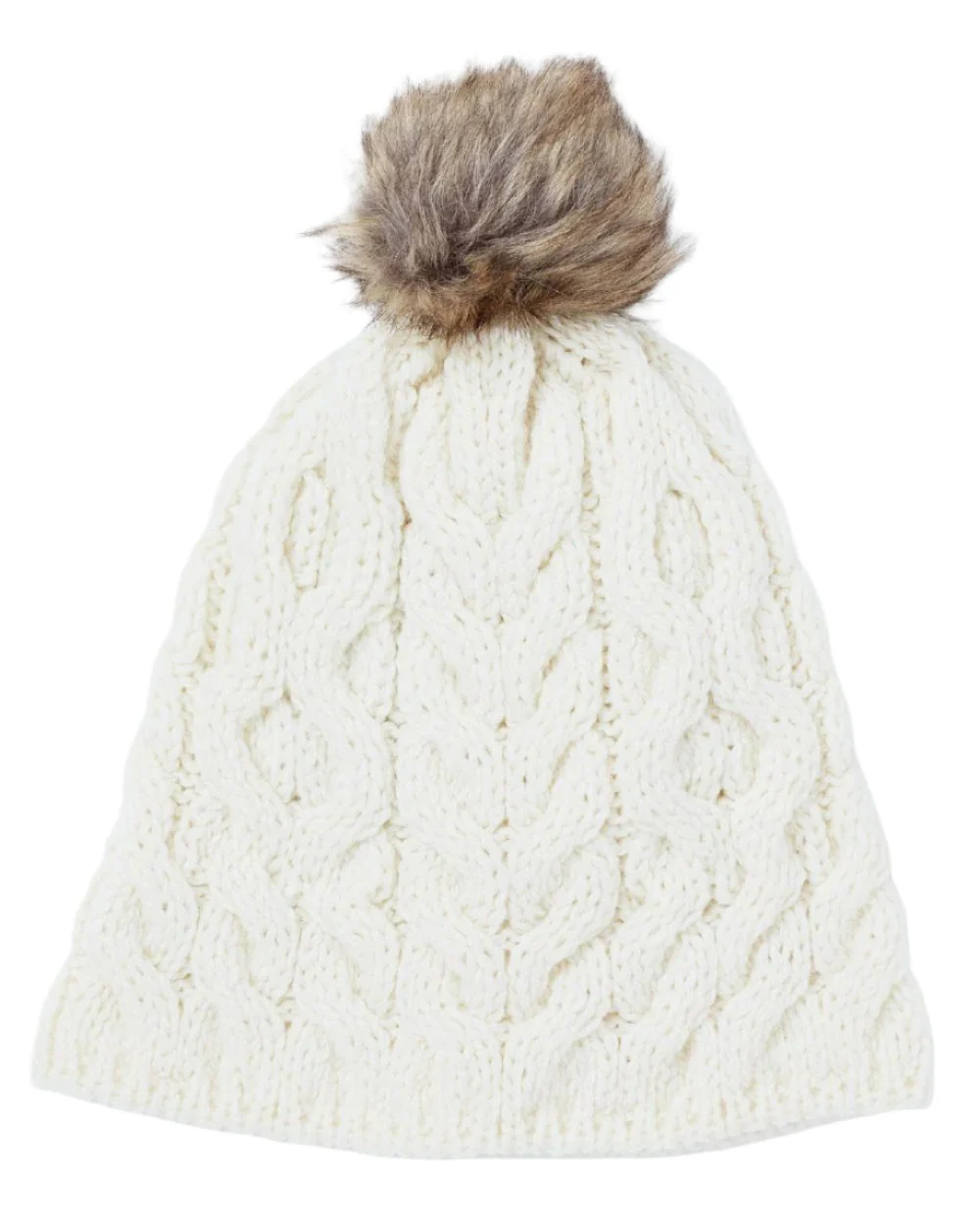 Aran Knitted Faux Fur Bobble Hat - Image 3