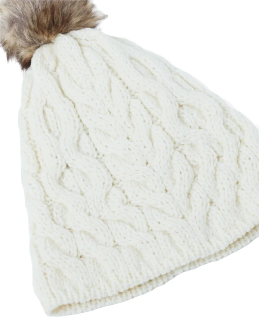 Aran Knitted Faux Fur Bobble Hat - Image 4