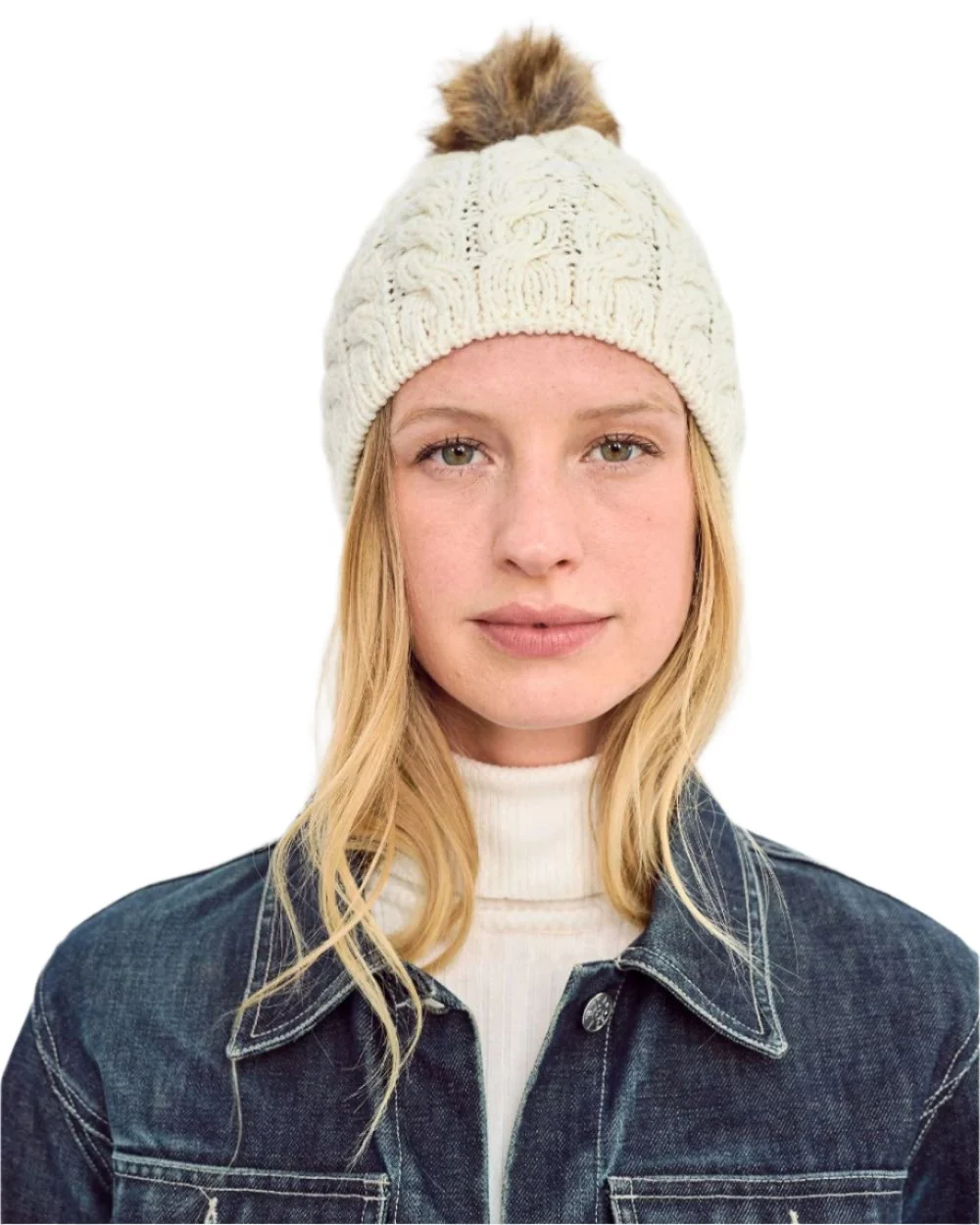 Aran Knitted Faux Fur Bobble Hat - Image 5