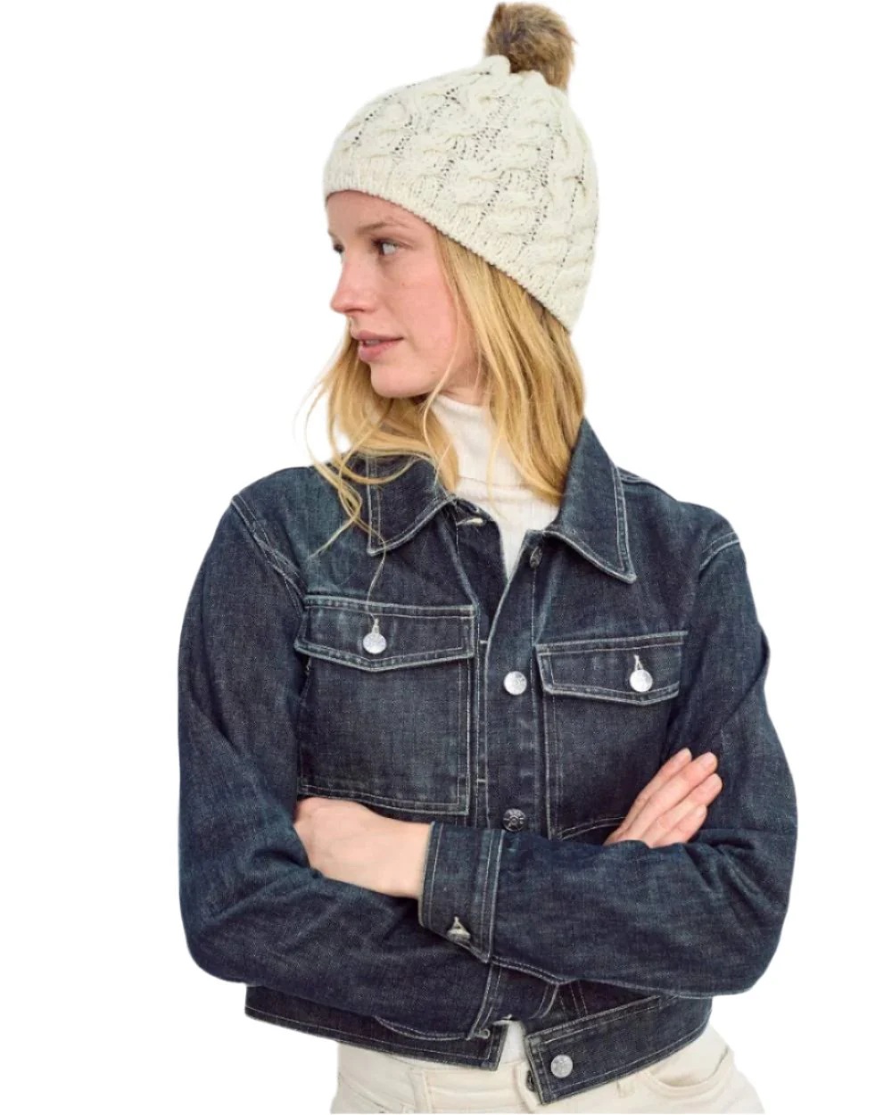 Aran Knitted Faux Fur Bobble Hat - Image 6