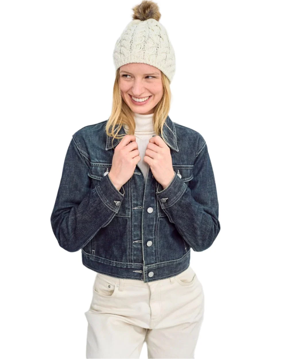 Aran Knitted Faux Fur Bobble Hat - Image 7