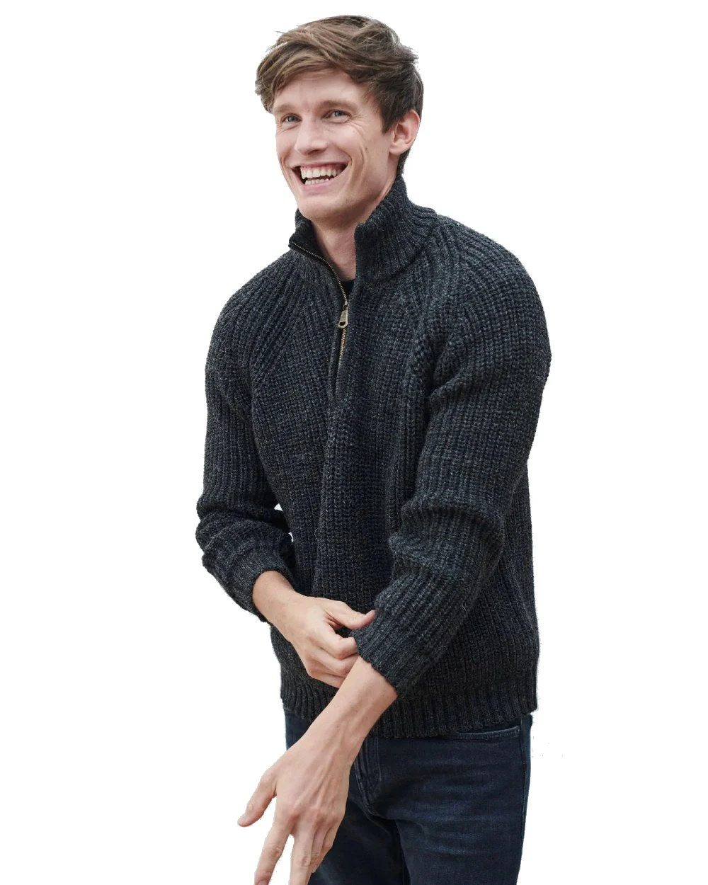 Aran Mens Fisherman Raglan Zip Sweater - Image 5