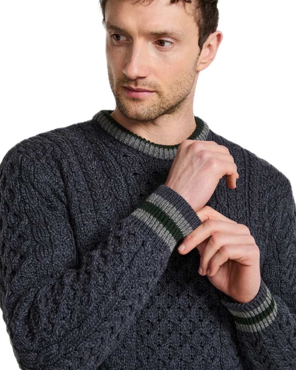 Aran Mens Inishbeg Stripe Crewneck Merino Sweater - Image 10