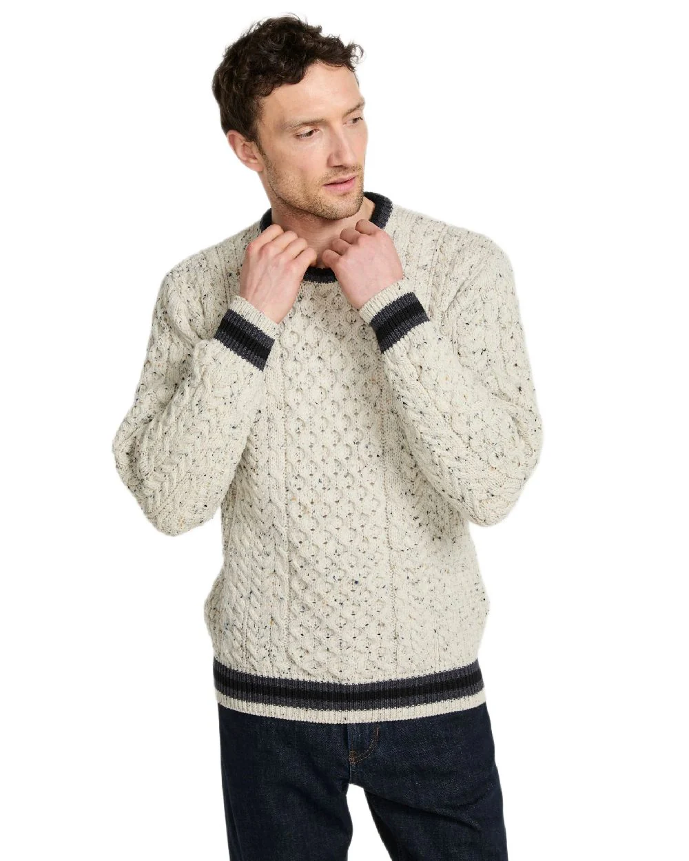 Aran Mens Inishbeg Stripe Crewneck Merino Sweater - Image 12
