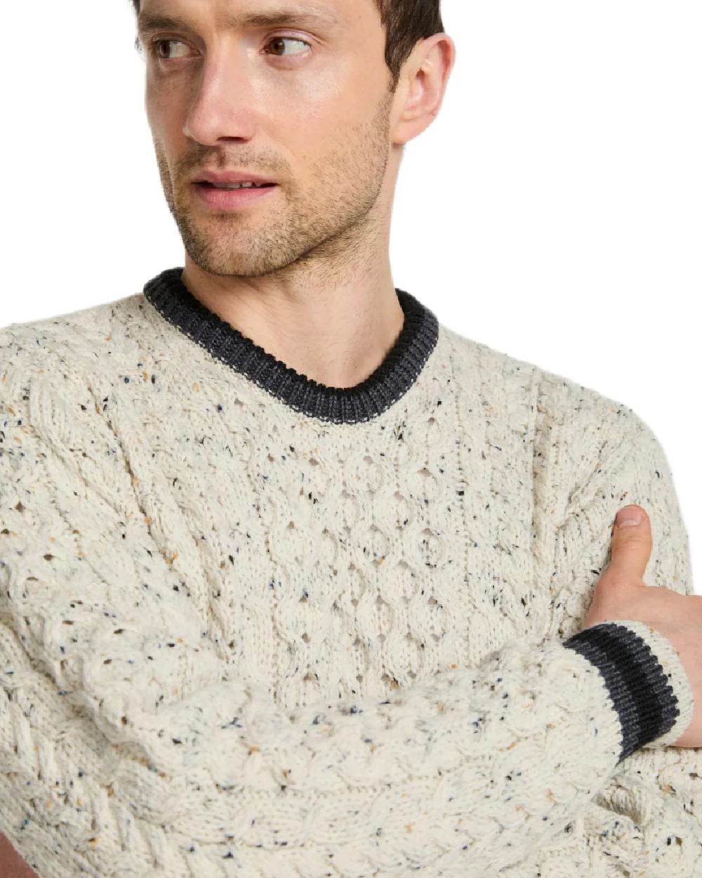 Aran Mens Inishbeg Stripe Crewneck Merino Sweater - Image 13