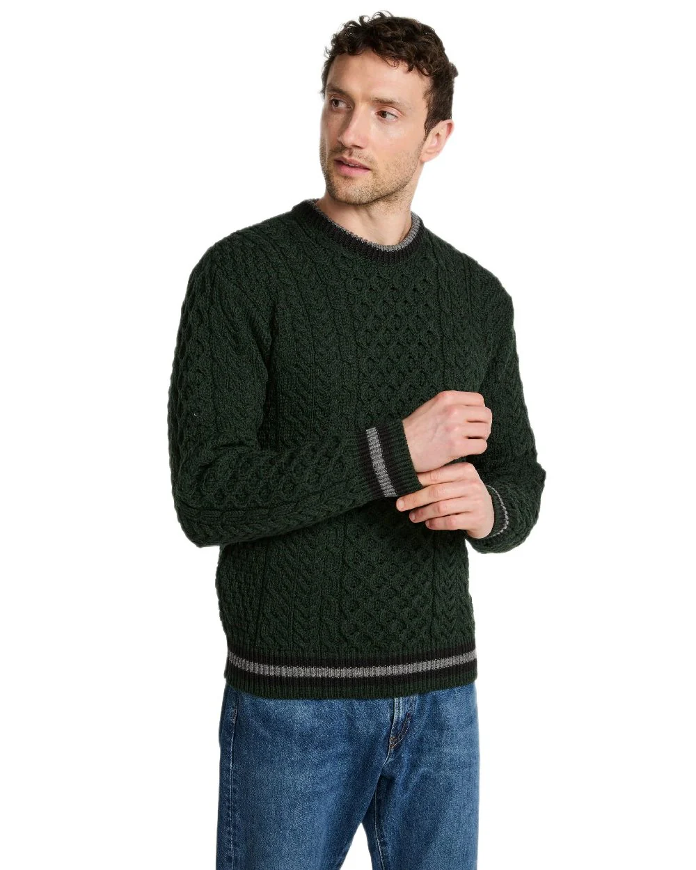 Aran Mens Inishbeg Stripe Crewneck Merino Sweater - Image 18