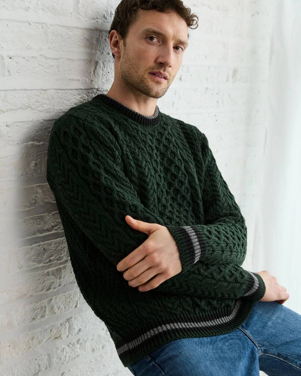 Aran Mens Inishbeg Stripe Crewneck Merino Sweater - Image 19
