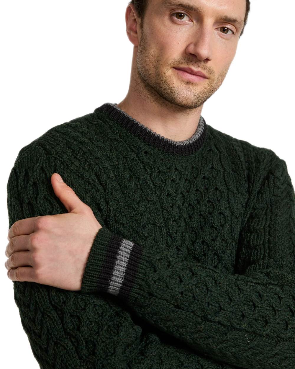 Aran Mens Inishbeg Stripe Crewneck Merino Sweater - Image 21