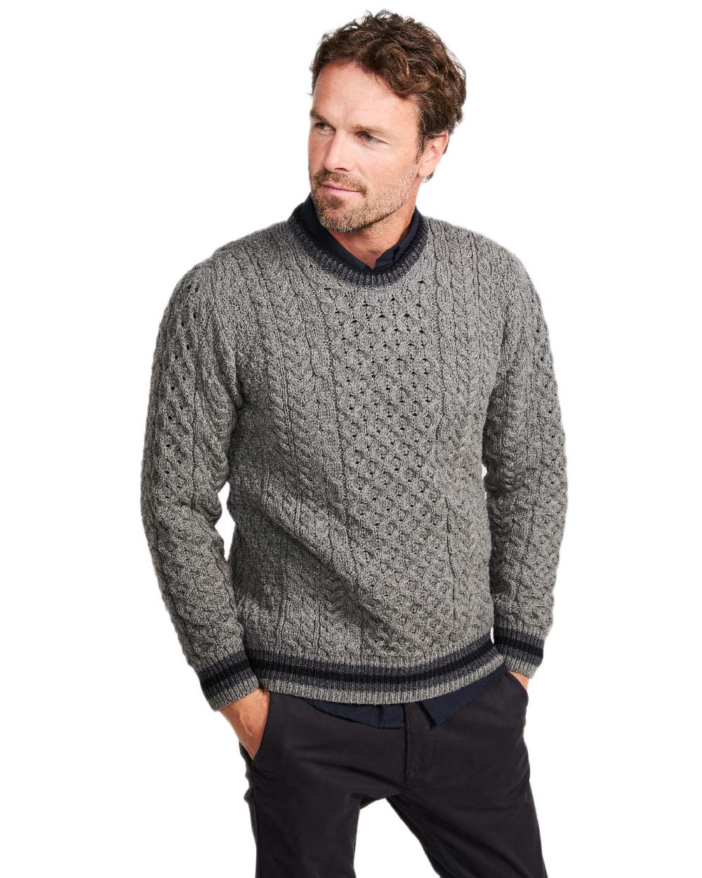 Aran Mens Inishbeg Stripe Crewneck Merino Sweater - Image 24