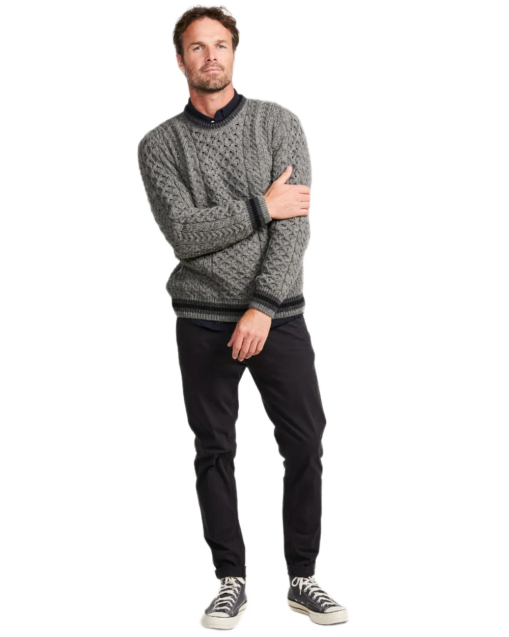 Aran Mens Inishbeg Stripe Crewneck Merino Sweater - Image 25