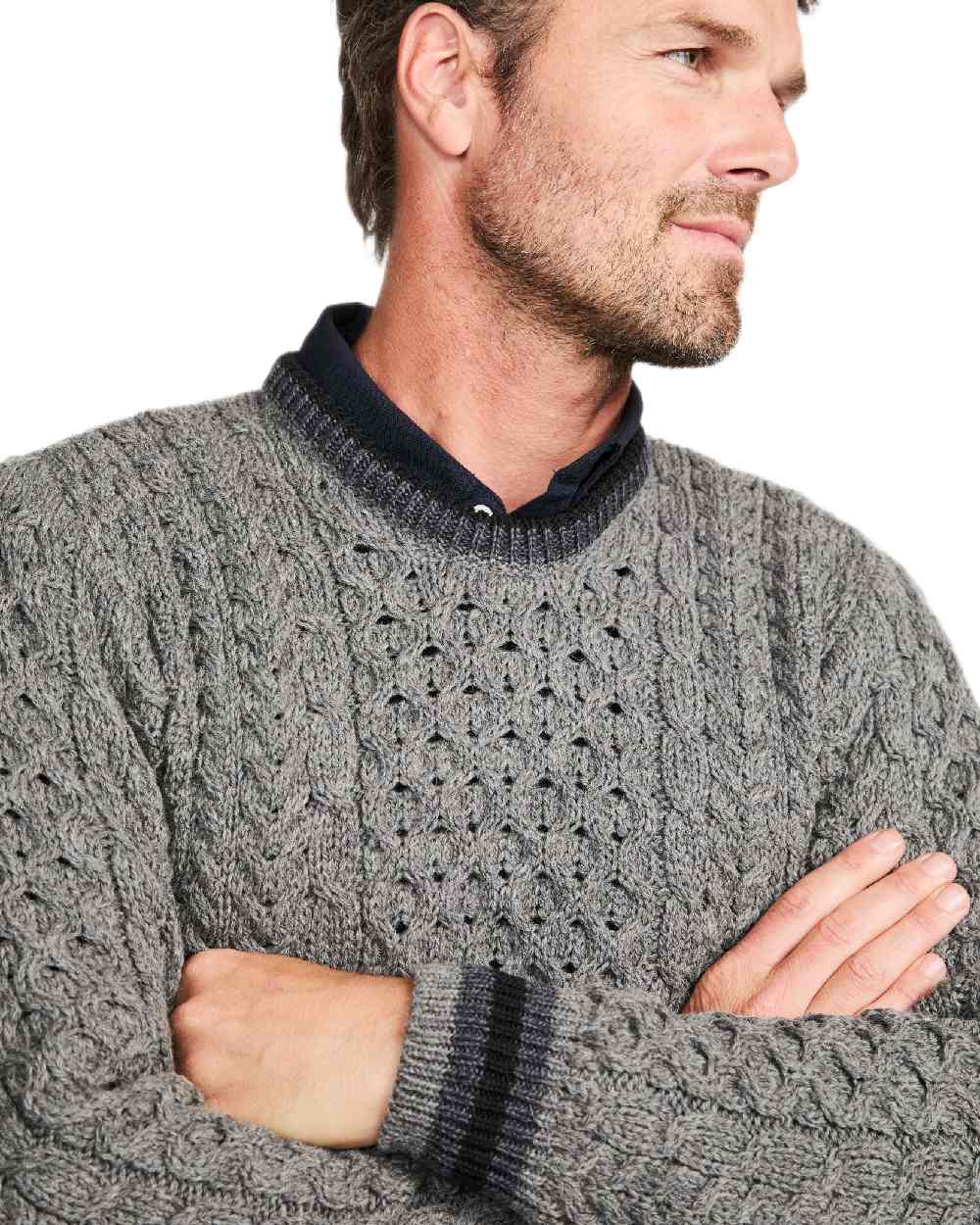 Aran Mens Inishbeg Stripe Crewneck Merino Sweater - Image 26