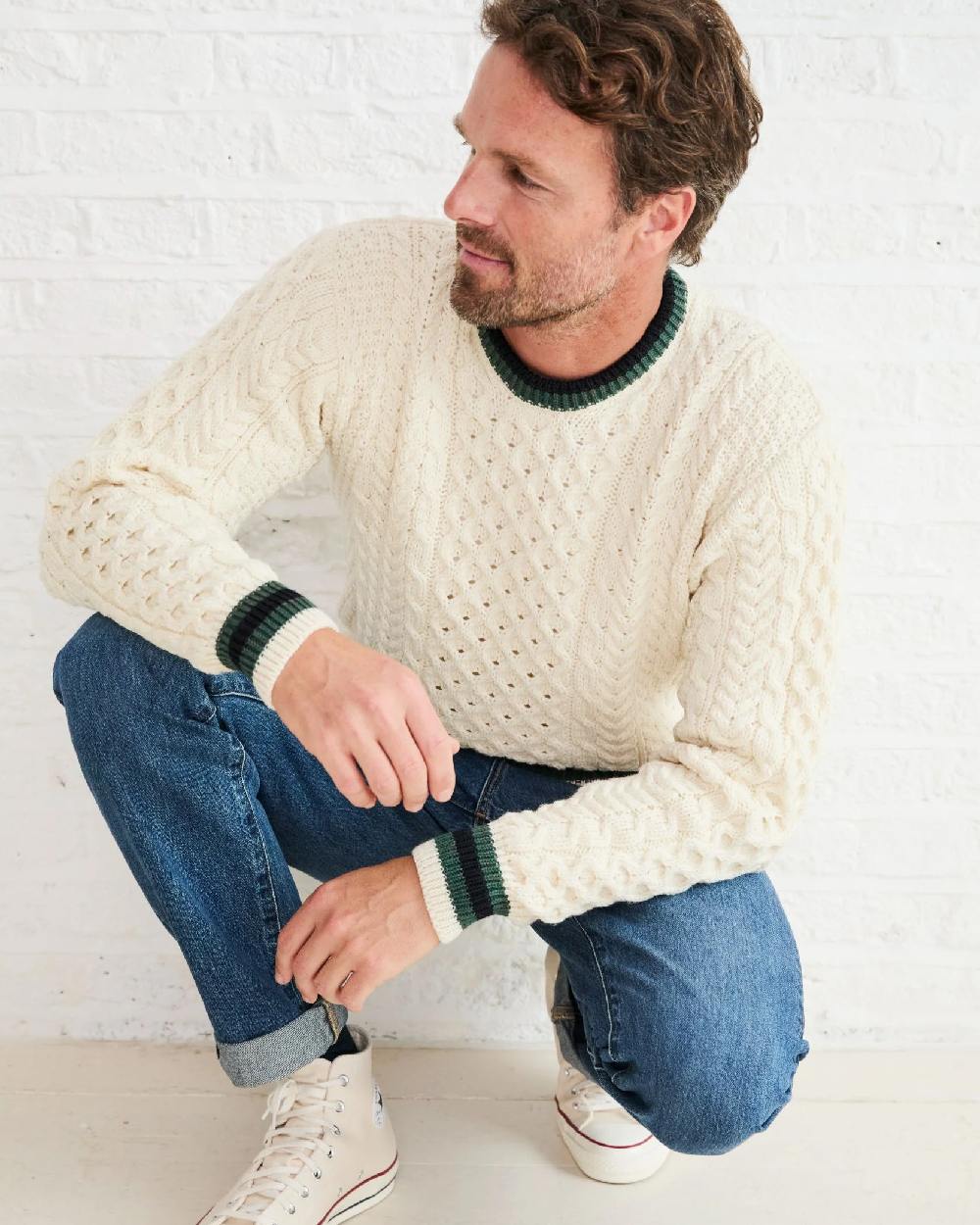 Aran Mens Inishbeg Stripe Crewneck Merino Sweater - Image 3