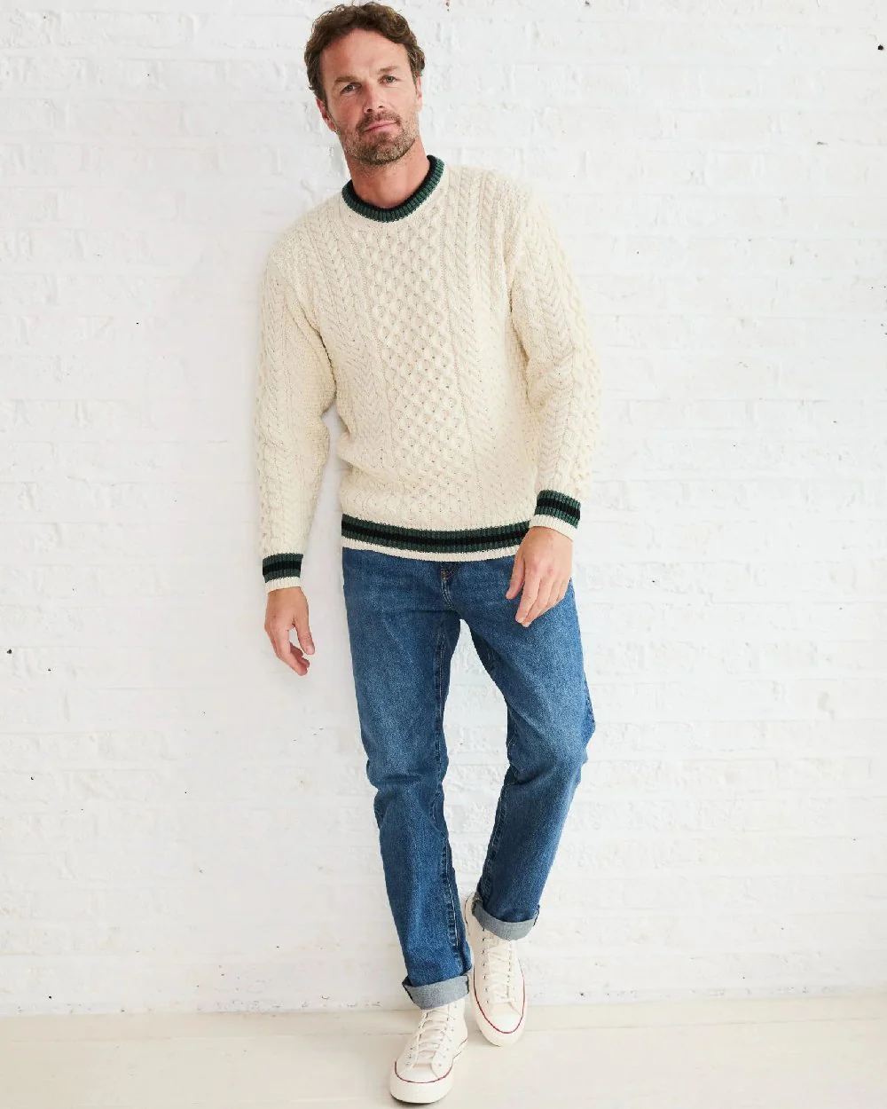 Aran Mens Inishbeg Stripe Crewneck Merino Sweater - Image 4