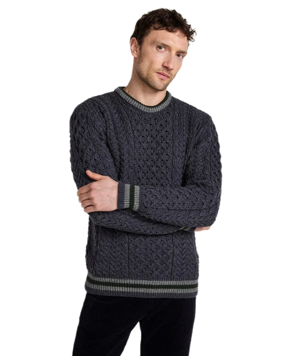 Aran Mens Inishbeg Stripe Crewneck Merino Sweater - Image 6