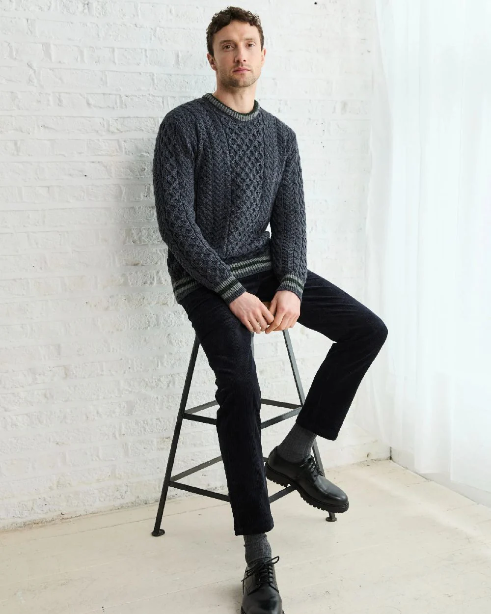 Aran Mens Inishbeg Stripe Crewneck Merino Sweater - Image 7