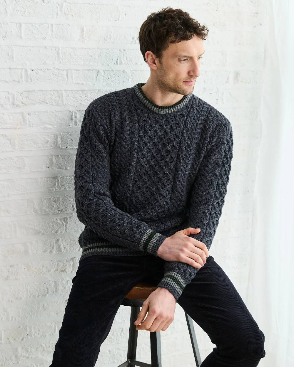 Aran Mens Inishbeg Stripe Crewneck Merino Sweater - Image 8