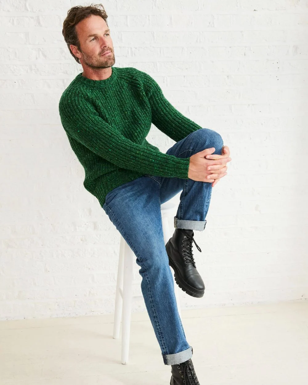 Aran Mens Killykeen Fisherman Ribbed Crew - Image 3
