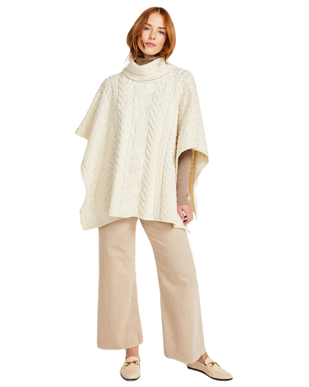 Aran Merino Wool Cowl Neck Poncho - Image 5