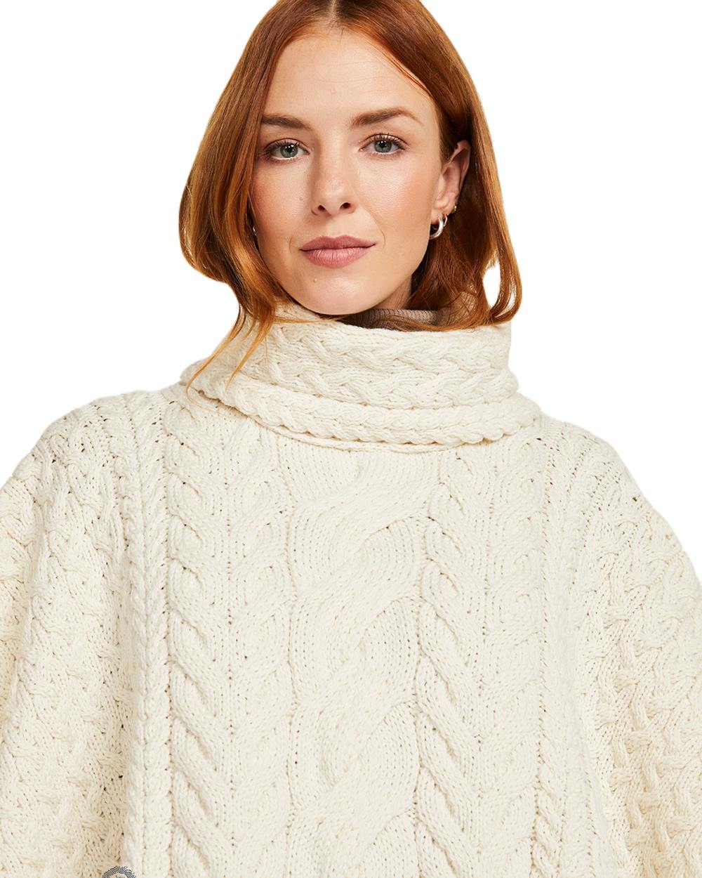 Aran Merino Wool Cowl Neck Poncho - Image 6