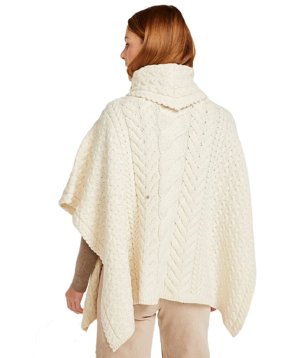 Aran Merino Wool Cowl Neck Poncho - Image 7