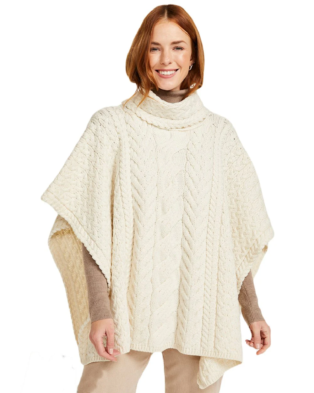 Aran Merino Wool Cowl Neck Poncho - Image 8